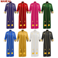 Robe de prêtre pour homme avec étole, manches longues, croix dorée, soutane, vêtement liturgique, costume de pasteur catholique, cosplay, déguisement d'Halloween