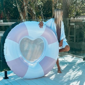 Bouée de natation gonflable OEM, rose à rayures, avec fond en maille, en PVC sans phtalates, jouet aquatique, transat pour adulte, personnalisable - Product Image 4