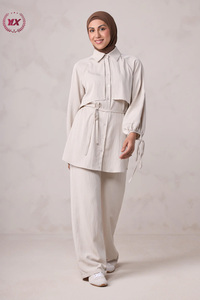 Conjunto Musulmán de Dos Piezas 2026, Camisa con Mangas Farol y Pantalones con Cinturón, Ropa Islámica Modesta para Eid y Ramadán, Baju Kurung Moderno, Malasia, Dubái - Product Image 5