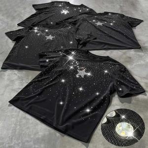 T-shirt Homme Oversize Col Rond Uni Lourd 300g Coupe Boxy Personnalisé avec Logo Imprimé Strass – Meilleure Vente - Product Image 1