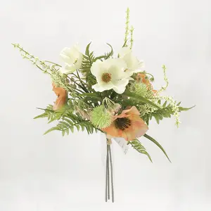 真实外观装饰人造花植物花瓶海葵混合蕨叶丝绸花束和背景花环