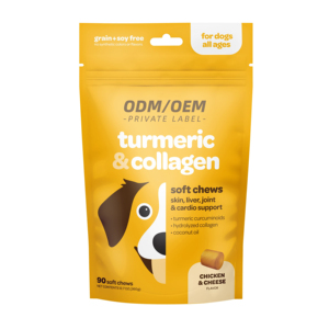 Integratore <span class=keywords><strong>per</strong></span> <span class=keywords><strong>Cani</strong></span> OEM/ODM con Curcuma, Collagene e <span class=keywords><strong>Olio</strong></span> <span class=keywords><strong>di</strong></span> <span class=keywords><strong>Cocco</strong></span> - Supporto <span class=keywords><strong>per</strong></span> Articolazioni, Fegato e Cuore - Masticabili Vitality Senza Cereali Tutto-in-Uno - Product Image 1