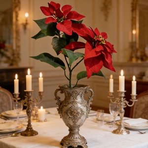 Poinsettias Rojas de Alta Calidad, <span class=keywords><strong>2</strong></span> Cabezas de Flor de Terciopelo, 26 Pulgadas, para Decoraciones de Regreso a Clases, Navidad y Año Nuevo Chino - Product Image 3