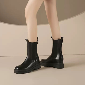 Bottines à talon épais et plateforme pour femme, en cuir noir, style fashion, pointures 31-40 - Product Image 6