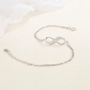 High Quality 925 Sterling Silver Jewelry Classic Fashion Infinity 8 Rhinestone Charm Bracelet For Women