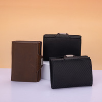 Dompet logam aluminium pemblokir RFID pria, Minimalis, dompet kulit PU kustom, kancing pemegang kartu kredit, kantung uang Pop-up