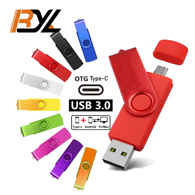 Bán buôn 2 trong 1 xoay USB Memory Stick 2GB 4GB 64GB memorias Cle 2.0 3.0 PENDRIVE 32GB 128GB tùy chỉnh OTG Loại C USB Flash Drive