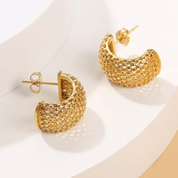 Boucles d'oreilles en acier inoxydable plaqué or 18K, bijoux étanches sans ternissement, en forme de maille creuse, créoles épaisses, nouvelle tendance, vente en gros