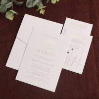 Tarjetas de papel de algodón de diseño rústico, papel de aluminio dorado y letras para invitaciones de boda con sello de cera y tarjetas RSVP