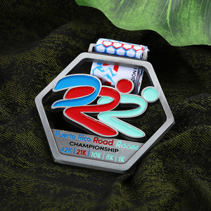 Medaglie sportive in lega di metallo smalto su strada gare 42k 21k 10k 5k 1k corsa medaglia di corsa in argento antico taglio cavo medaglie metalliche - Product Image 5