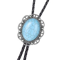 Nouveau modèle 2026 : Pendentif Bolo Tie Cowboy Western en pierre gemme bleu ciel de haute qualité avec cordon
