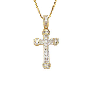 จี้รูปกางเขน, เครื่องประดับฮิปฮอป, ทองแดงประดับเพทายสไตล์วินเทจ, สร้อยคอรูปกางเขนแบบเป่าโถว - Product Image 1