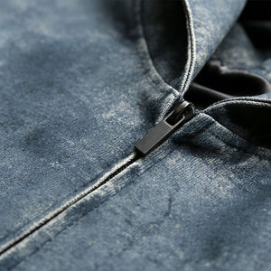 Sudadera con capucha de mezclilla con lavado ácido para hombre, oversize, corta, con cremallera, de algodón grueso, estilo urbano, OEM, personalizada, al por mayor - Product Image 2