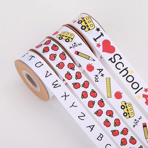 Ruban gros-grain 100% polyester double face anti-rétrécissement à feuille d'or, motif rentrée scolaire, alphabet, pomme, règle, crayon, vente en gros - Product Image 3