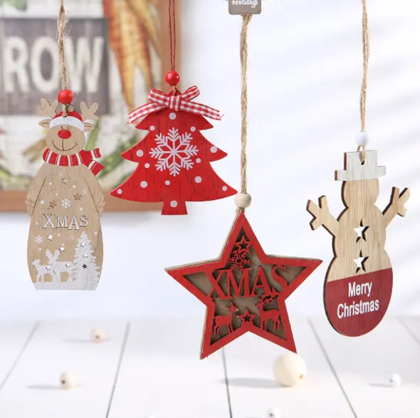 Pafu <span class=keywords><strong>Kerst</strong></span> Decoratie & Houten Craft Sneeuwpop Ster Kerstboom Ornament Opknoping Stuk