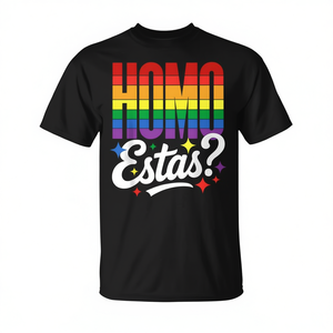 T-Shirt Unisex a Maniche Corte con Design Arcobaleno Homo Estas, Stampa Serigrafica, Abbigliamento Promozionale per Adulti - Product Image 2