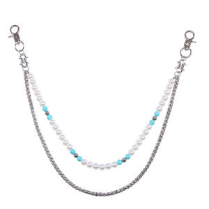 Chaîne de taille double couche en perles, imitation perles et perles turquoise, style hip-hop, pour usage quotidien, chaîne de corps tendance - Product Image 3