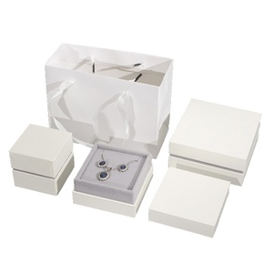 Square White Lid and Base Jewelry <b>Gift</b> <b>Box</b> Jewelry Storage Display <b>Gift</b> <b>Box</b> Set Velvet Lining White Organizer with Paper Bag - Product Image 2