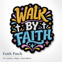 Parche Bordado Personalizado 'Walk by Faith', Insignia con Letras Inspiradoras para Chaquetas, Bolsos, Artículos para Eventos, Proveedor de Regalos al por Mayor