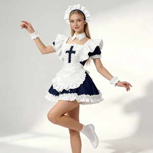 Disfraz de sirvienta con encaje cruzado para mujer, estilo gótico, lolita, anime, cosplay, fiesta, disfraz elegante - Product Image 1