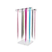 Support de présentation personnalisé en acrylique transparent pour échantillons d'extensions capillaires avec pinces, base carrée, support pour postiches pour salon de coiffure, vente au détail, logo OEM