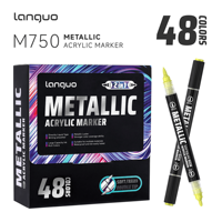 Lot de 48 Marqueurs Acryliques Métalliques Double Pointe Premium en PET, Non Effaçables, Effet Scintillant, pour Peinture DIY sur Pierre et Céramique