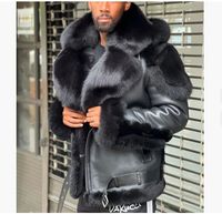 Manteau en cuir épais pour hommes, style décontracté, col en fausse fourrure noire