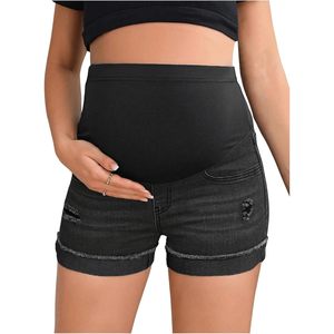 FOXA Short en jean déchiré taille haute pour femme enceinte avec poches, respirant et extensible, idéal pour la grossesse - Product Image 1