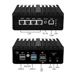 Celeron J5005 N5105 N6415 4-port Industrial Mini Pc desain tanpa kipas WiFi 6 & 4G LTE Dual 4K HD DP PfSense Linux COM Port untuk <span class=keywords><strong>IoT</strong></span> - Product Image 6