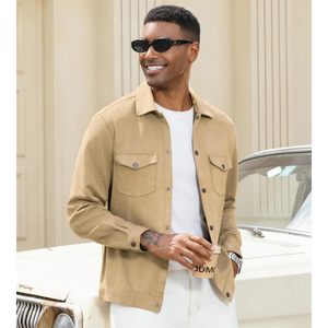 Mens Button Down Faux <b>Suede</b> Shirt <b>Jacket</b> With Two Pockets Regular Sleeve Straight Hem Daily Wear - Product Image 2