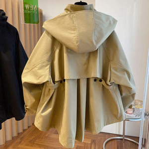 2025 primavera e autunno nuovi cappotti da donna larghi Casual con cappuccio retrò monopetto corti tinta unita - Product Image 3