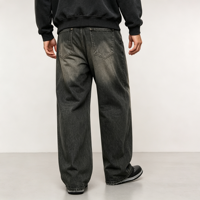 Jean large gris délavé pour homme, coupe décontractée, denim anthracite foncé délavé, vente en gros OEM