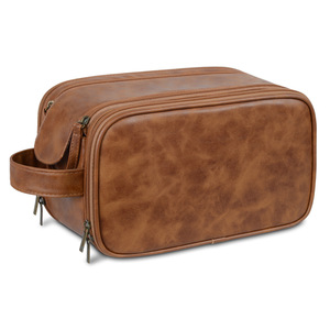 Chabelai Men's Toiletry <b>Bag</b> PU Leather <b>Large</b> Capacity Travel Cosmetic <b>Storage</b> <b>Bag</b> Solid Color Sewing Construction - Product Image 2