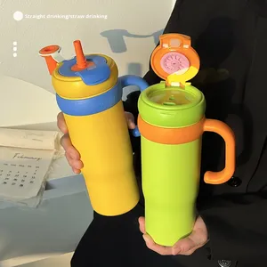 Double Wall 316/201 Stainless Steel 32 Oz 1000Ml Vacuum Insulated Sports <b>Cup</b> Handle <b>Straw</b> Sublimation Customizable 6-12 Hours - Product Image 1