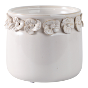 Vaso in gres con applicazioni floreali e design in ceramica testurizzata per piante da interno ed esterno - Product Image 3