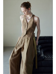 Gilet de costume pour femme, personnalisable, en pur lin, robuste, coupe ajustée, style débardeur, style 'Old Money', pour <span class=keywords><strong>pantalon</strong></span> d'été - Product Image 1