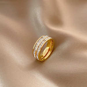 Bague Éternité Tendance en Acier Inoxydable Plaqué Or 18K avec Double Rangée de Zircons Cubiques – Cadeau d'Anniversaire de Mariage - Product Image 2