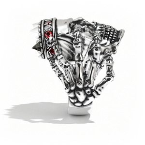 Anello da cocktail H153 Skeleton per uomo, tono oro, con zirconi cubici incastonati a pavé, anelli alla moda da regalo - Product Image 6