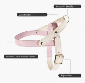 Nuevo conjunto de pecho y espalda de cuero de lujo para mascotas con función de ruptura Esquema de color rosa para entrenamiento y viaje diario de perros pequeños - Product Image 3