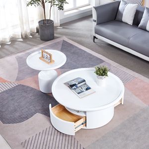 2-Piece White MDF Round <b>Coffee</b> <b>Table</b> Set for Living Room Bedroom - Product Image 5