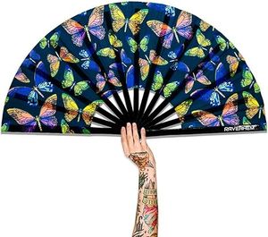 <b>Large</b> 33cm Rave Hand <b>Fan</b> Bamboo with Painted Decoration for Home Business or Promotional Gift Handmade Souvenir - Product Image 6
