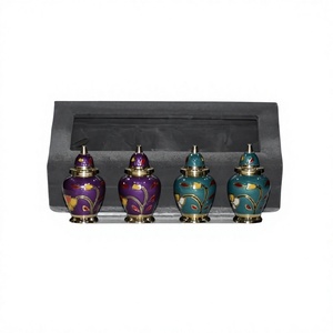 Set of 4 Brass Keepsake Urn Purple/<b>Green</b> Garden Keepsake Urn With Free <b>Velvet</b> Presentation Box - Product Image 1