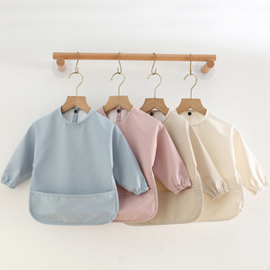 Babero de comedor de PU de manga larga para alimentación antisuciedad súper suave danés para bebés, impermeable, Color sólido, bolsillo de arroz para bebés - Product Image 2