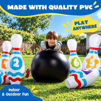 Ensemble de bowling gonflable géant pour enfants et adultes, quilles numérotées en PVC, balle, jouet d'apprentissage des compétences motrices pour les jeux en intérieur et en extérieur