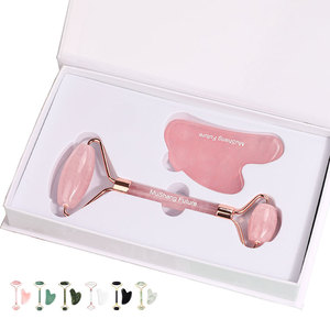Rodillo Facial de Jade y Gua Sha de Cuarzo Rosa Natural, Herramienta de Masaje Adelgazante, Rodillo de Cuarzo Rosa Guasha - Product Image 2