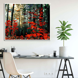 Pintura por Números, Paisaje de Bosque Rojo Otoñal en la Mañana, Arte DIY, Pintura Acrílica al Óleo por Números para Adultos - Product Image 2