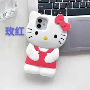 Capa de silicone para celular com desenho 3D KT Cat ideal para iPhone 14 Pro 13 Bow Cat XSmax