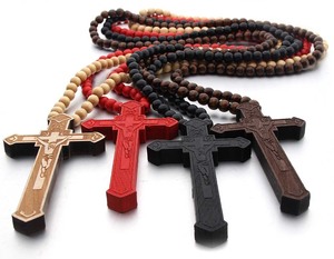 Collier de perles en bois faites à la main ethnique de haute qualité <span class=keywords><strong>St</strong></span> Benoît Crucifix croix bois chrétien prier collier pour femmes hommes - Product Image 3
