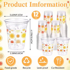 Singhoow 50 Pcs <b>16</b> oz Sunflower Disposable Plastic Cups Clear Cold Drinking Tumblers for <b>Birthday</b> Parties Home Office 90mm - Product Image 2
