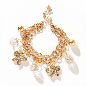 Fashion Charm <b>Bracelet</b> Zinc Alloy Butterfly <b>Crystal</b> Pendant Multi Layer Chain Gift Jewelry - Product Image 1